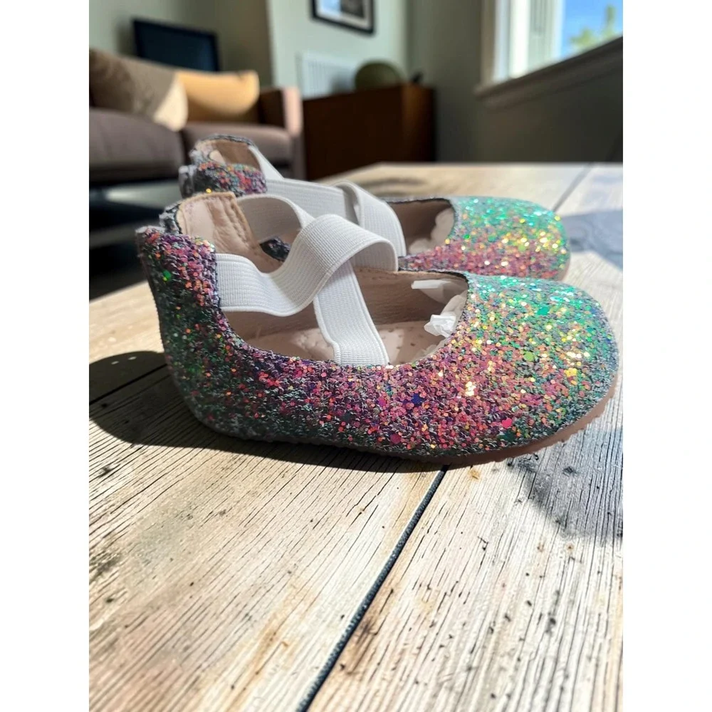 NEW Leather Toddler Size 4C Girl's Iridescent Glitter Ballerina Flats Shoes